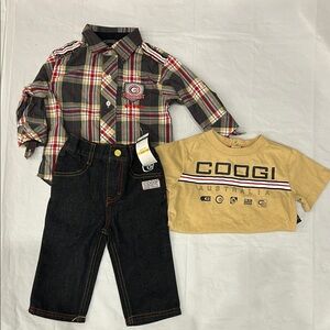 COOGI 3pcs Kids Plaid Shirt and Beige Tee Set